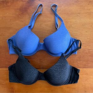 Victoria's Secret Uplift Semi-Demi Bras 36B Lot of 2 Blue And Charcoal Gray